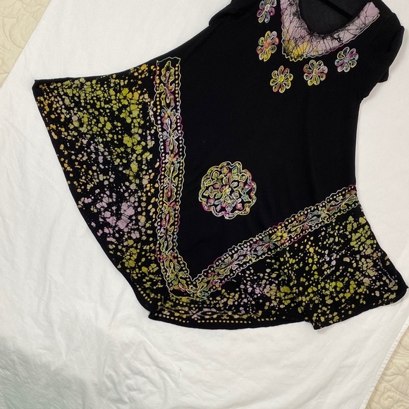 Shiva Fashions Umbrella Dress Black with Floral Patterns Midi Length - Picture 14 of 14